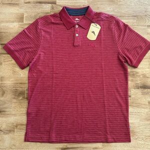 Tommy Bahama Mens Polo Striped‎ Golf Short Sleeve Shirt Size S Fuschia Rose